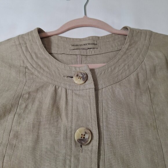 Marvin Richards Womens Tan Natural Linen Cropped Jacket Blazer Size M Vintage - Picture 7 of 15